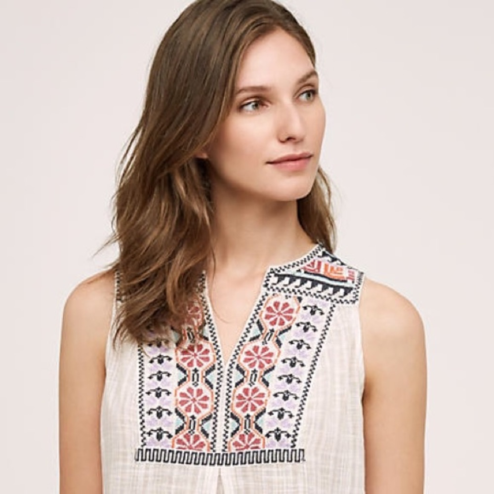 Anthropologie Embroidered Boho Gauze Top - Picture 4 of 4
